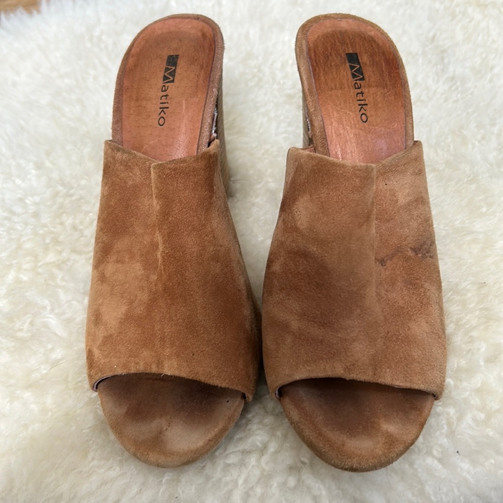 Matiko Anthropologie Leather Open-toed/back Block Heels